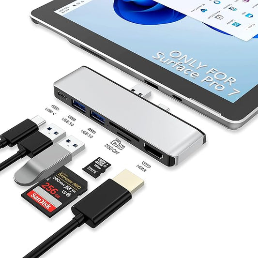 Surface Pro 7 Docking Station, Surface Pro 7 USB Hub with 4K HDMI+ USB C Audio & Data Transfer+ 2 USB 3.0 Ports+ TF/SD Card Slot, Surface Accessories Adapter for Surface Pro 7