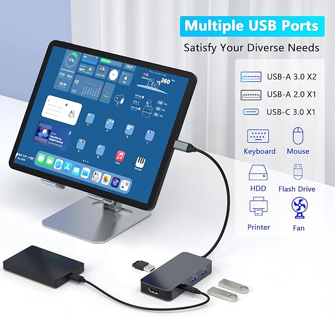 4K@60Hz HDMI Display Port USB C Docking Station Dual Monitor for Dell/HP/Mac Laptop, 7 in 1 USB C to HDMI and Displayport Multiport Adapter with USB3.0/USB-C Data/PD, Dual Monitor Docking Station