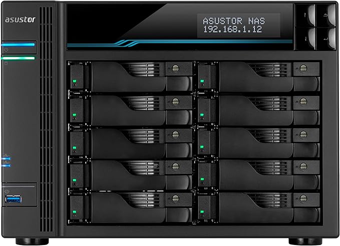 Asustor Lockerstor 10 AS6510T - 10 Bay NAS, 2.1GHz Quad-Core, 2 M.2 NVMe SSD Slot, 10GbE Port, 2.5GbE Port, 8GB RAM DDR4, Enterprise Network Attached Storage (Diskless)