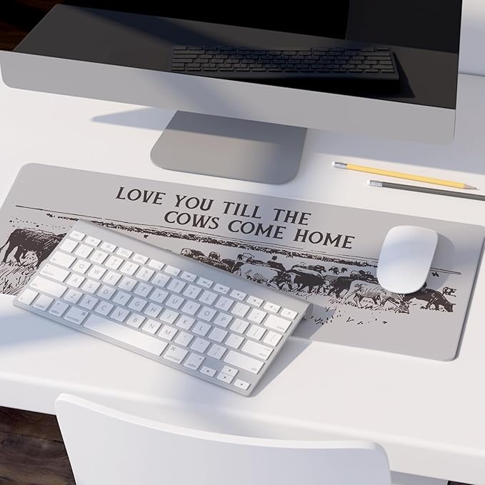 Grey Western Cowboy Art Mouse Pad,Retro Western Cows Desk Mat Laptop,XL Large Cowboy Preppy Mouse Pad,Vintage Mid Century Modern Masculine Desk Mat for Western Home Office Dorm,31.5 X 11.8 in