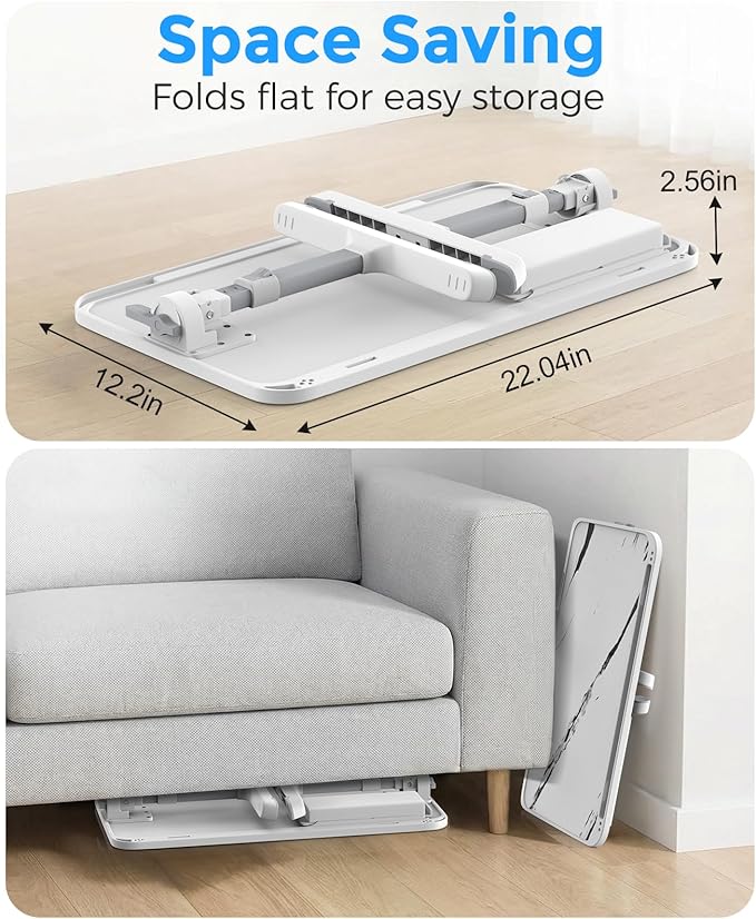 Laptop Bed Tray Table, Adjustable Sturdy Laptop Stand for Bed with Premium Materials, Folding Portable Lap Desk with Drawer for Writing Working Reading Eating Couch Floor (Marble, 22.04"×12.2")