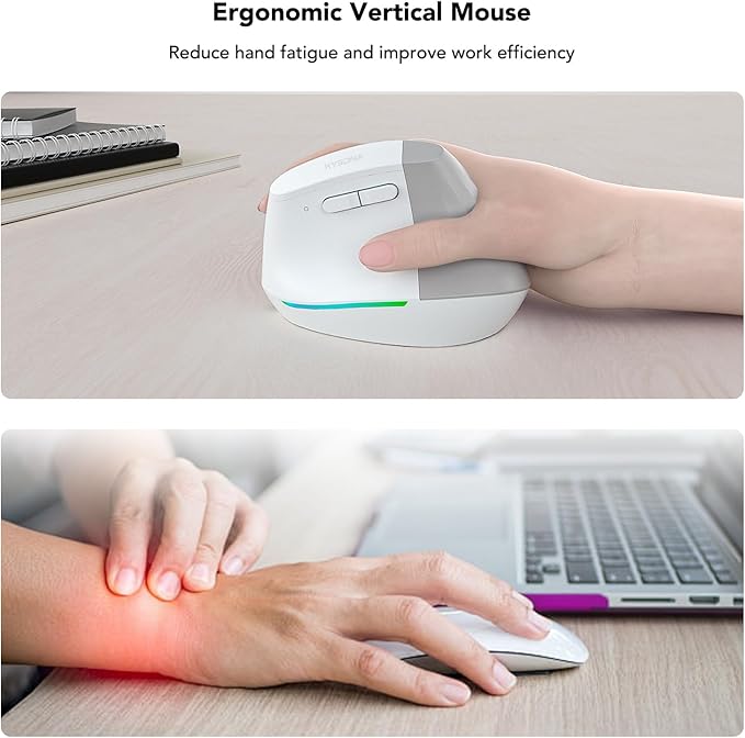 KYSONA Wireless Ergonomic Mouse, Vertical Mouse, Bluetooth Ergo Mouse, Quiet Click, 5 Level Adjustable DPI(800/1200/2400/2400/4000), Rechargeable 2.4G Mice Computer, PC, Mac, Laptop, White