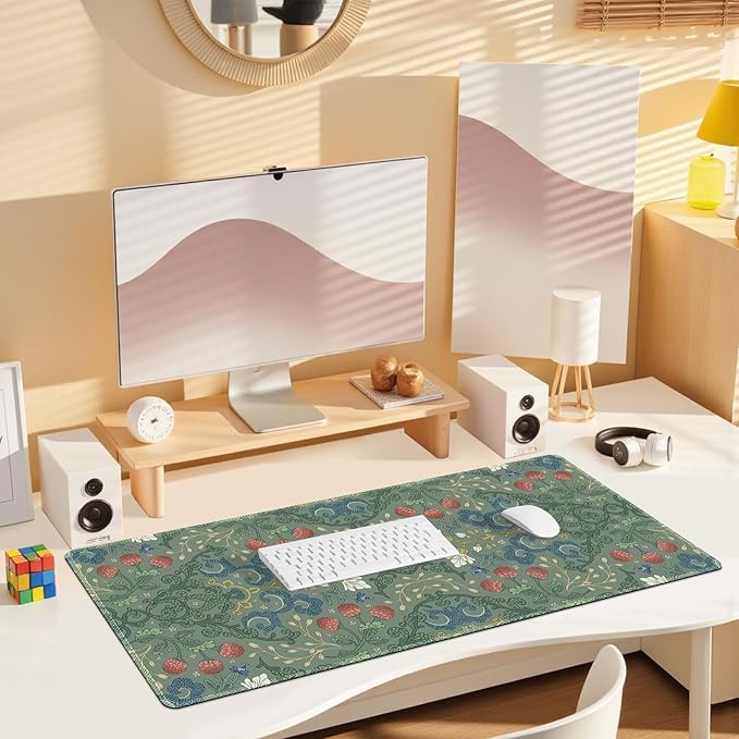 Desk Mat for Keyboard and Mouse, Large Mouse Pad Non-Slip Keyboard Pad, Computer Mats for Desktop, Cute Desk Pad with Stitched Edges for Office, Gaming I Sage Green Botanical