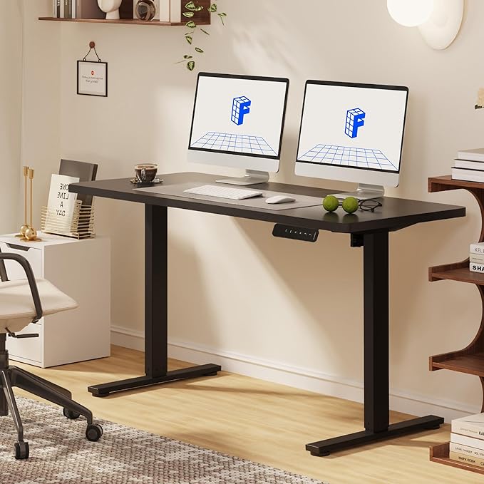 FLEXISPOT Standing Desk, 48" x 24" One-Piece Desktop, Height Adjustable Computer Desk for Home Office, White Frame & Black Top (One Package)