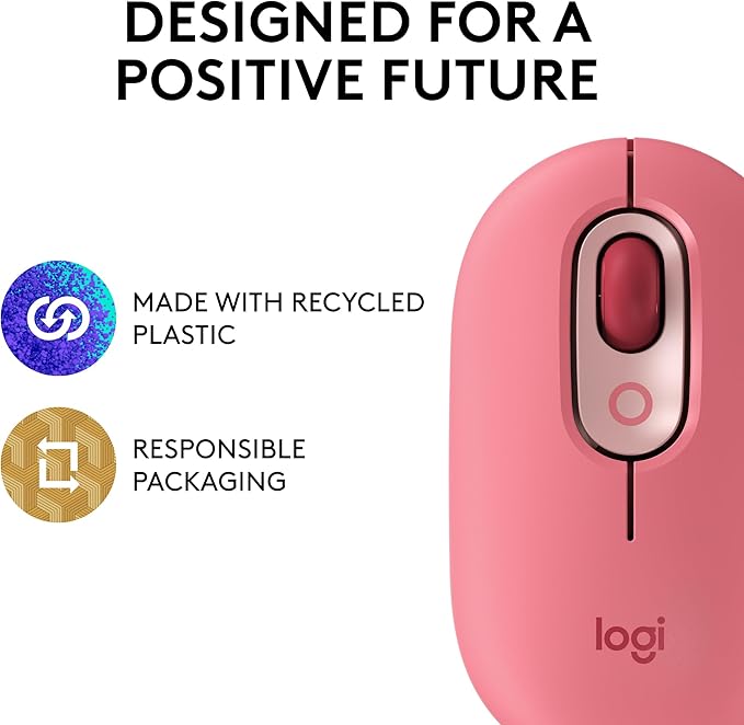 Logitech POP Mouse, Wireless Mouse with Customizable Emojis, SilentTouch Technology, Precision/Speed Scroll, Compact Design, Bluetooth, Multi-Device, OS Compatible - Heartbreaker Rose
