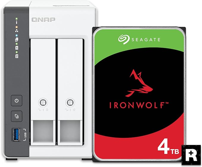 QNAP TS-216G-24ST-US 2-Bay 2.5GbE Desktop NAS, Equipped with ARM Cortex-A55 Quad-Core CPU, with 4TB Storage Capacity, Preconfigured RAID1 Seagate Iron Wolf HDD Bundle