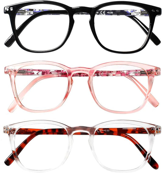 Henotin 3-Pack Blue Light Blocking Reading Glasses,Spring Hinge Computer Readers for Men Women,Anti UV Ray Filter Eyeglasses (Mixed Color-2, 1.50, Diopters)