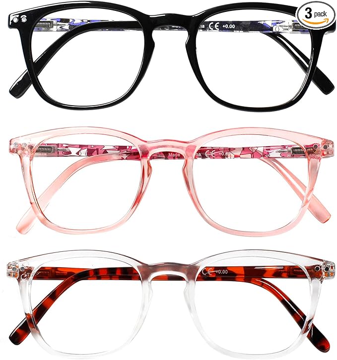 Henotin 3-Pack Blue Light Blocking Reading Glasses,Spring Hinge Computer Readers for Men Women,Anti UV Ray Filter Eyeglasses (Mixed Color-2, 4.00, Diopters)