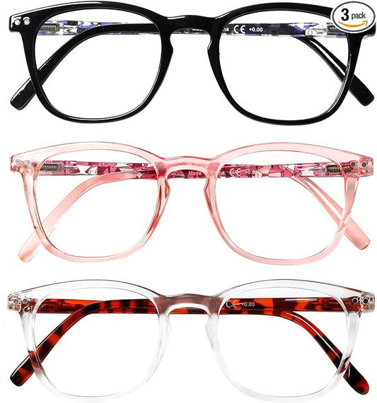 Henotin 3-Pack Blue Light Blocking Reading Glasses,Spring Hinge Computer Readers for Men Women,Anti UV Ray Filter Eyeglasses (Mixed Color-2, 4.00, Diopters)