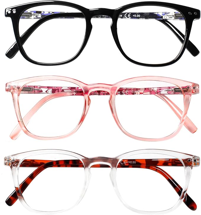 Henotin 3-Pack Blue Light Blocking Reading Glasses,Spring Hinge Computer Readers for Men Women,Anti UV Ray Filter Eyeglasses (Mixed Color-2, 1.75, Diopters)