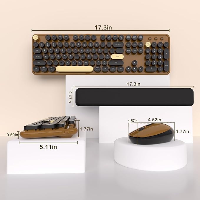 Wireless Keyboard and Mouse Combos, Retro Keyboard and Mouse Wireless Full Size, 2.4Ghz Connection and Optical Mouse for Windows, Mac, PC, Laptop for Home and Office (Coffee-Black)