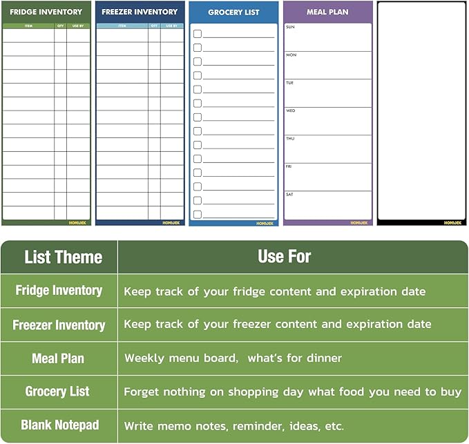 Magnetic White Board for Fridge - Dry Erase Meal Planner for Refrigerator - Weekly Menu Board, Grocery List, Memo Pad, Fridge and Freezer Inventory List - Kitchen Whiteboard with 4 Markers - 4" x 10"