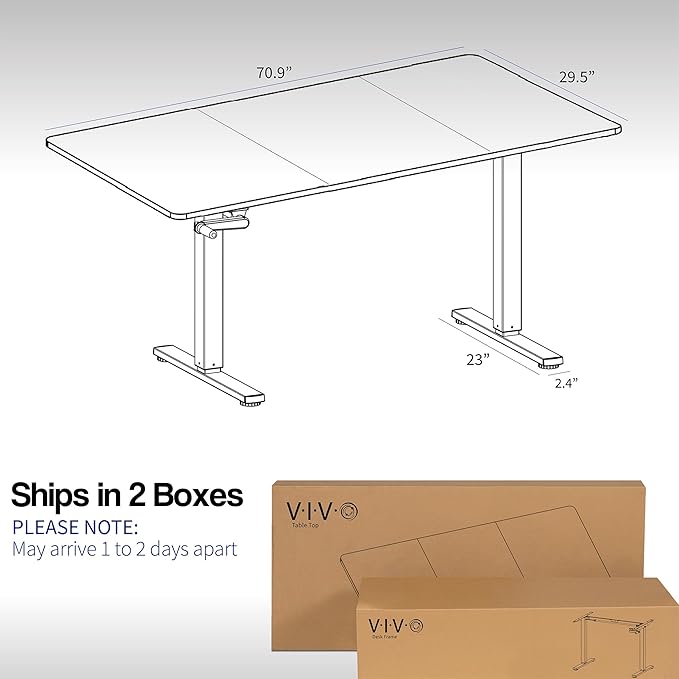 VIVO Manual Height Adjustable 71 x 30 inch Stand Up Desk, Black Table Top, Black Frame, Standing Workstation with Foldable Handle, DESK-KIT-MB7B