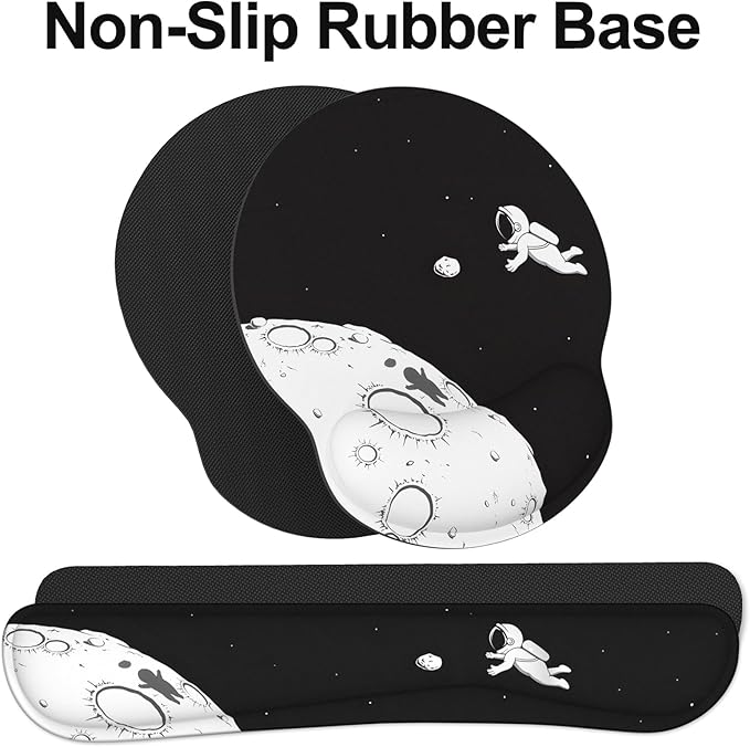 Ergonomic Mouse Pad with Wrist Rest and Keyboard Wrist Rest, Mousepad and Wrist Rest for Computer Keyboard, Pain Relief, Non-Slip Rubber Base, Mouse Pad with Wrist Support for Gaming, Astronaut