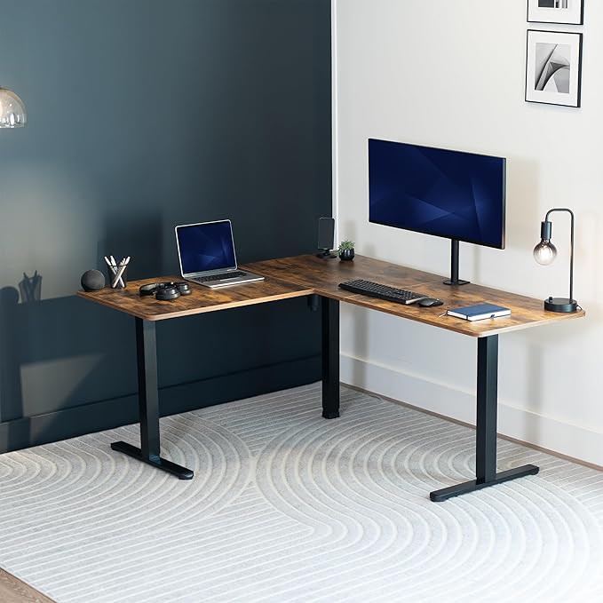 VIVO Medium Electric Single Motor Height Adjustable 3-Leg Corner Desk Standing Frame, Holds up to 225 lbs, Sit Stand L-Shaped Motorized Legs Only, White, DESK-E355W