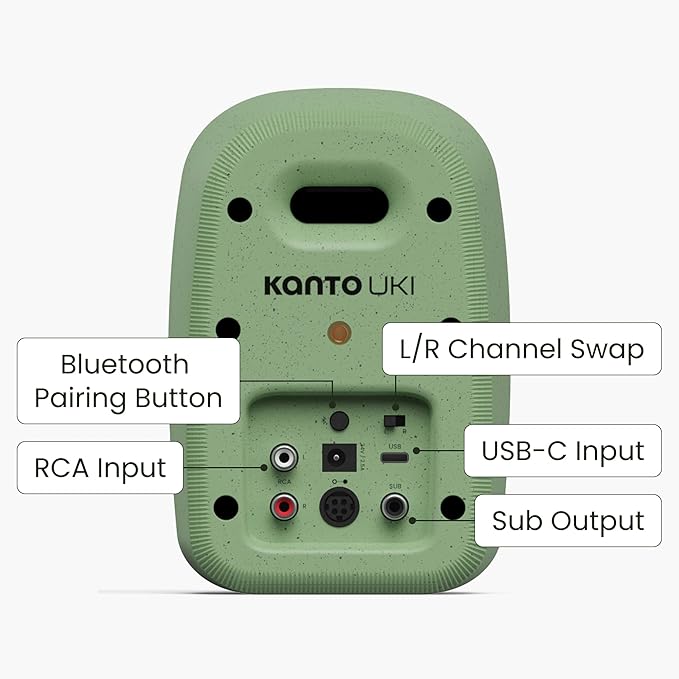 Kanto UKI 100 W Active Desktop Computer Speakers with Bluetooth and USB-C | Intelligent Sub Integration | Headphone Out | Pair | Sage