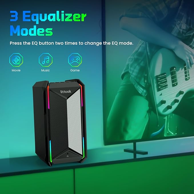 Computer Speakers for Music and Gaming, DC Adapter Powered Speakers for Desktop PC or Laptop, Bluetooth 5.3 Desktop Speaker, 10 RGB Modes, 3.5mm Aux in, Headphone Port, Type-c Port, 30W, 3 EQ