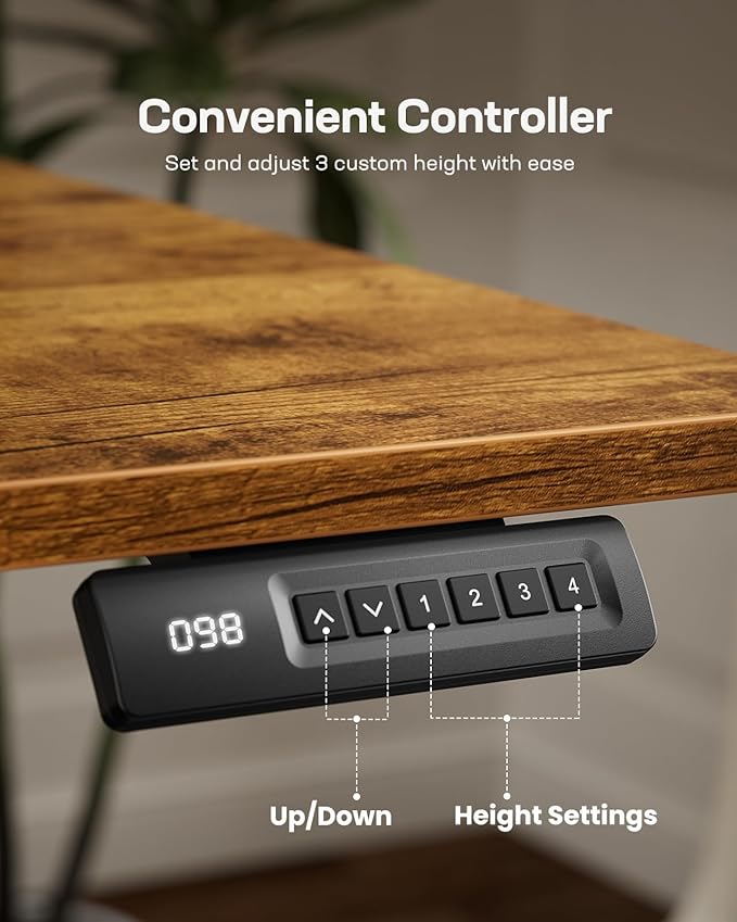 Marsail 48x24 Electric Standing Desk - Adjustable Height Computer Desk with Memory Presets, Storage Bag & Cable Management for Home Office & Gaming Workstations