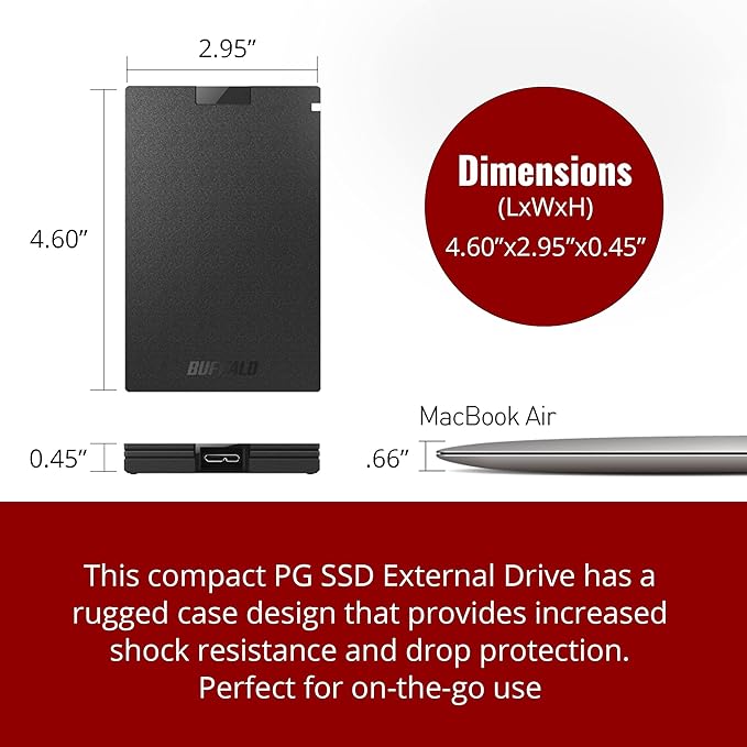 BUFFALO External SSD 1TB - Compatible with PS4 / PS5 / Windows/Mac - USB-C - USB-A - USB 3.2 - External Solid State Drive - SSD-PG1.0U3B