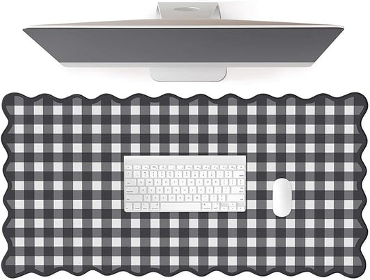 Scalloped‌ Black Desk Mat Checkered Gingham Cute XXL Large Gaming Mouse Pad Kawaii Vintage‌ Cottagecore Keyboard Computer Mat for Desktop Aesthetic Desk Pad Accessories Decor for Women