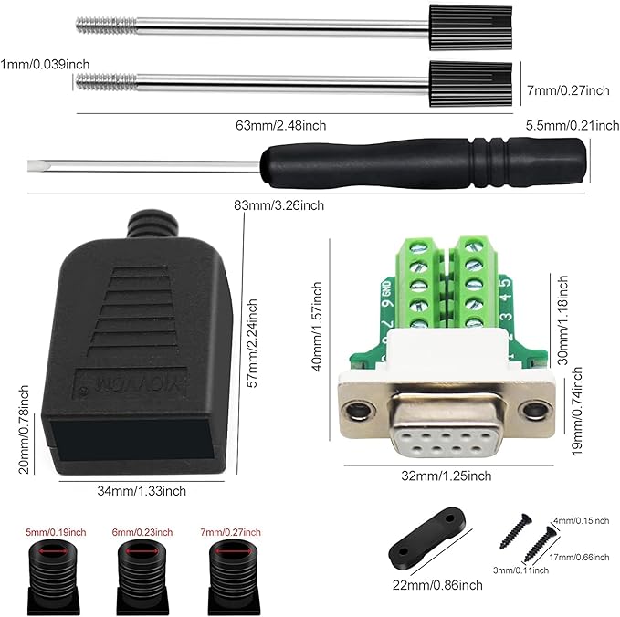 DB9 Breakout Connector, Male 9 pin RS232 connectors, Solderless D-SUB RS485 Serial Adapter Module Board with Screw Terminals, Case, Long Bolts (5PCS Female+5PCS Male White)