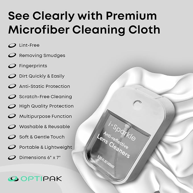 I-Sparkle Anti-Reflective Lens Cleaner Spray kit | (2x) 1.35oz Glasses Cleaner Spray + (2x) Microfiber Cloth for Eyeglasses, Sunglasses, Lenses, Screens and Camera Cleaning Kit (4 Piece Set)