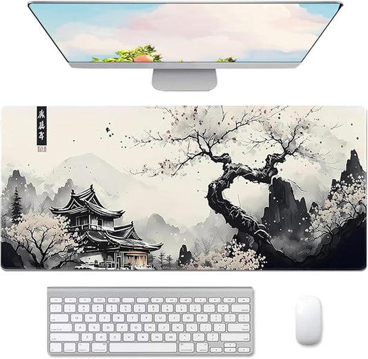 Large Mouse Pad Set, Japanese Extended Mouse Pad Black Desk Pad Easy Typing for Typing Office Game 31.5 x11.8 in - Japanese Scenery