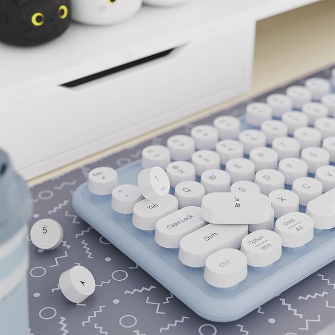 x UBOTIE Colorful Wireless Keyboard and Mouse Combo, Full-Sized Office Keyboard with Typewriter Flexible Keys, 2.4GHz Dropout-Free Connection, Optical Mouse for PC Laptop(Blue White)