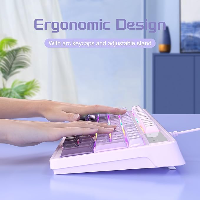 Camiysn Wire Gaming Keyboard, 7 Colorful Rainbow Backlight Classic Gaming Keyboard (Purple-Set)