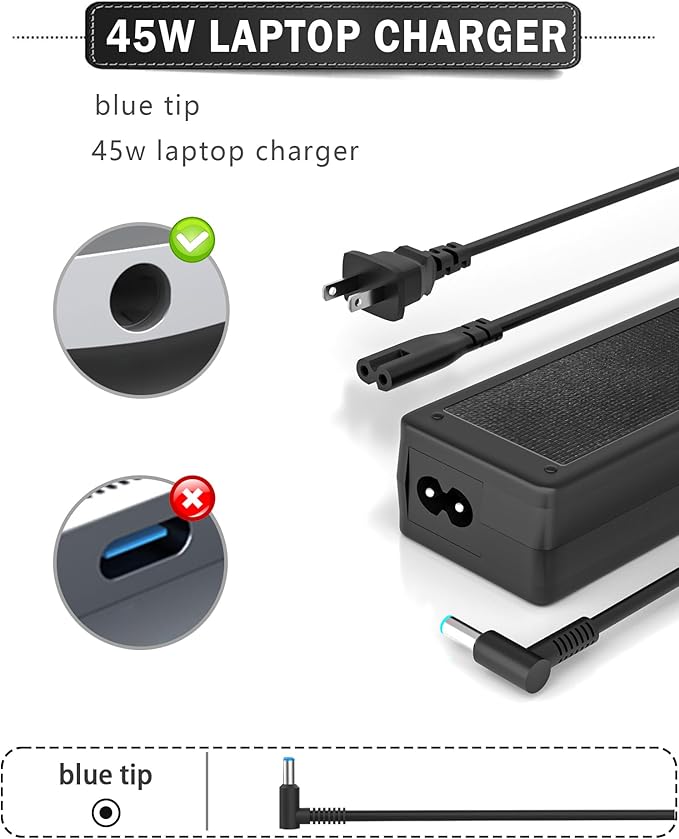 45W 19.5V 2.31A Charger Compatible with HP Laptop Computer, Pavilion x360 11 13 15, Zbook 14u G4 G5 15u 15, Notebook 14 15 17, Stream11 13 14, ProBook, EliteBook Smart Blue Tip Power Adapter