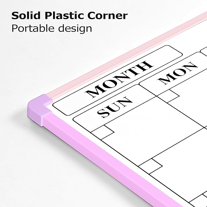 Monthly Whiteboard Calendar for Wall, 24" x 18" Dry Erase Board with Plastic Frame, Hanging Dry Erase Calendar with 3 Mini Sticky Notes for Kitchen Planner, Memo, Home and Office, Colorful