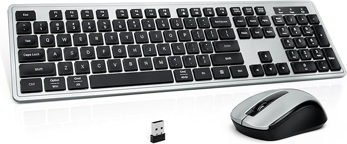 Wireless Keyboard and Mouse, 2.4GHz Cordless Silent Keyboard Mouse Combo, Optical Mouse, Plug and Play USB Receiver, Compatible with Windows, Mac, Laptop, and PC – Ideal for Office Use（Black Gray）