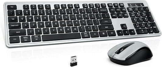 Wireless Keyboard and Mouse, 2.4GHz Cordless Silent Keyboard Mouse Combo, Optical Mouse, Plug and Play USB Receiver, Compatible with Windows, Mac, Laptop, and PC – Ideal for Office Use（Black Gray）