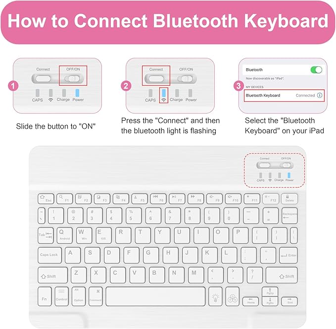 Soke for iPad (A16) 11th/10th Generation Case with Keyboard(2025/2022)-7 Color Backlight Wireless Detachable Folio Keyboard Cover with Built-in Pencil Holder for iPad 11/10.9 inch, HotPink Marble