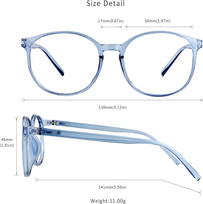 LifeArt Round Blue Light Blocking Glasses, Computer Glasses, Gaming Glasses, TV Glasses for Women Men (Light Blue, 1.25 Magnification)