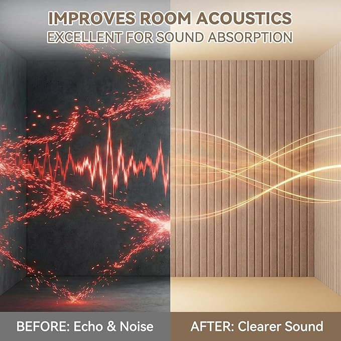 10Pack Large Acoustic Panels, 48x24x0.4 inch Sound Proof Panels for Walls, Self-Adhesive Sound Dampening Wall Panels, Noise Absorbing Decorative Wall Panels, Wall Noise Blocker for Home Studio (Camel)