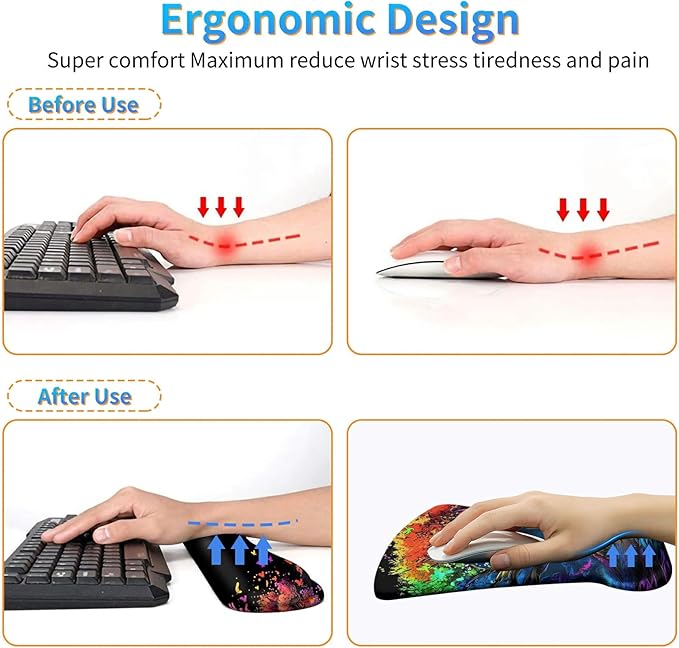 Ergonomic Mouse Pad with Wrist Support Gel Mouse Pads and Upgrade Keyboard Wrist Rest Pad Set, Coasters Non-Slip PU Base Mouse Mat for Office Gaming Computer Laptop Home, Colored Trees