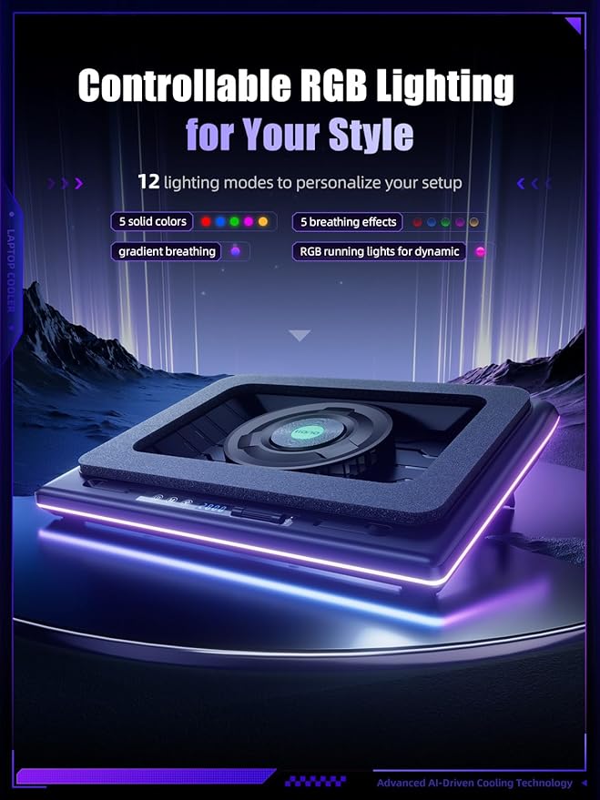 llano V12 Ultra Laptop Cooling Pad Bundle with Memory Foam Seal & Dust-Proof