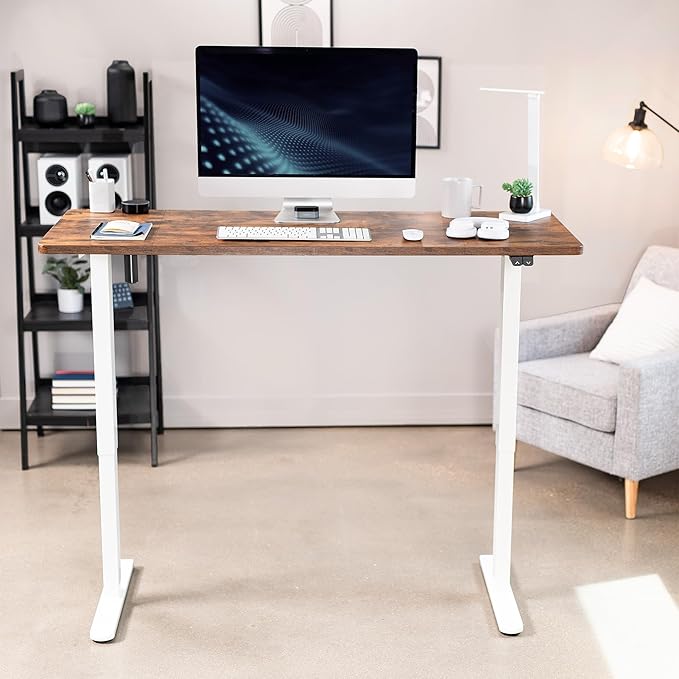 VIVO Electric 60 x 24 inch Stand Up Desk, Height Adjustable, Rustic Vintage Brown Top White Frame, Home and Office Furniture Sets, DESK-KIT-W06N