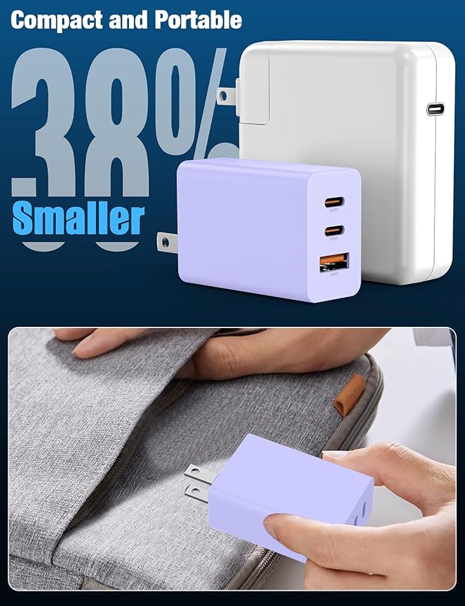 2Pack 100W USB C Wall Charger Block, 3-Port USB C Charging Adapter,65W Type C Super Fast Charging Power Plug Cube for MacBook Pro/Air,i-Pad Pro,i-Phone 17/16/15, Galaxy S25,and More