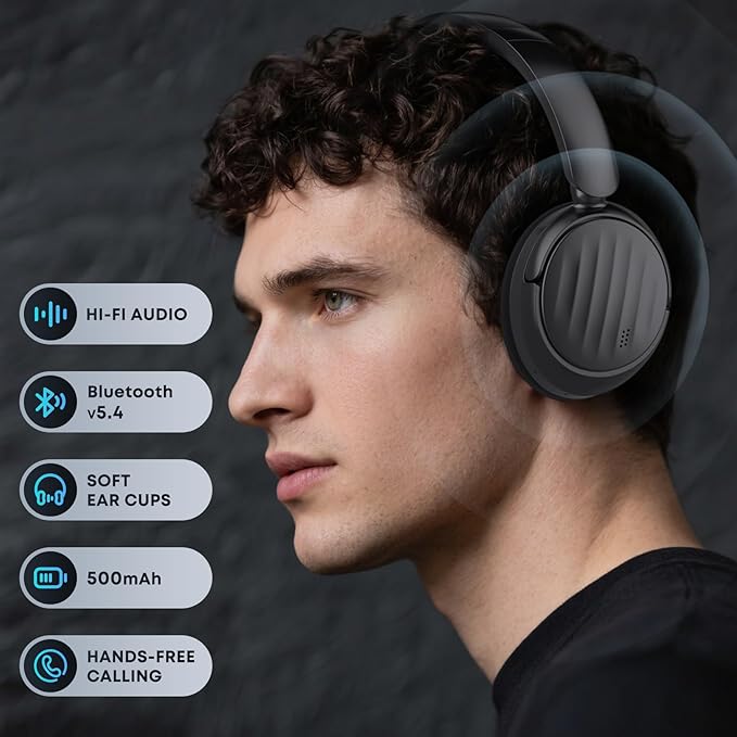 Bluetooth Headphones with Active Noise Cancelling (ANC), Wireless Over Ear Bluetooth Headsets with 35H Playtime, HiFi Stereo Foldable Headphones with Foam Ear Cups for Sports, Travel, Black