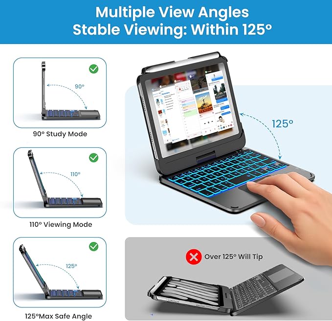 typecase Keyboard Case for iPad mini 7 (2024) & mini 6 (2021) - Wireless Case with Keyboard for iPad mini 7th 6th Generation 8.3" - 11 Colors Backlit Keyboard Cover with Trackpad - Black