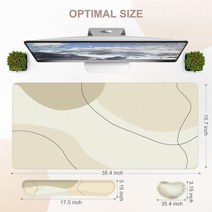 iCasso Extra Large Mouse Pad with Wrist Rest, 3in1 Big Full Desk Mousepad + Keyboard Wrist Rest+Mouse Wrist Rest, Easy Typing Pain Relief, Ergonomic XXL Ultra Thick Long Desk Mat (Brown Art)