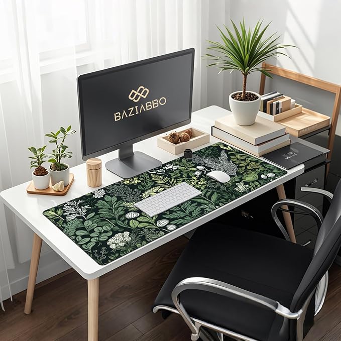 Baziabbo Green Desk Mat,XXL Extended Big Mouse Pad,Gaming Mousepad with Stitched Edge,Non-Slip Rubber Base Keyboard Desk Pad for Home Office Study Game