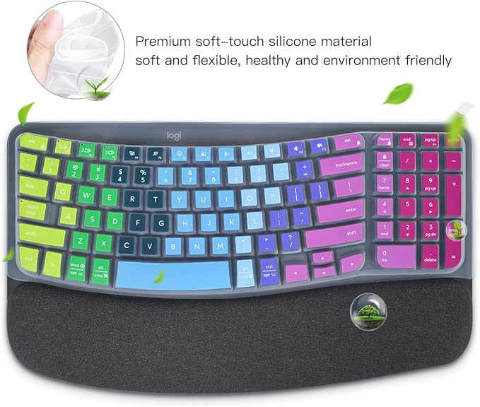 Keyboard Cover Skin for Logitech Wave Keys MK670 Combo Keyboard Skin, Logitech Wave Keys Wireless Ergonomic Keyboard Cover Protector Skin, Waves Key MK670 Accessories, Rainbow
