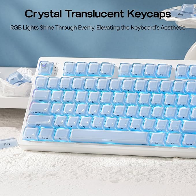 EPOMAKER Lusterfly Jelly Keycaps Set - 123 Keys Double-Shot Laser Engraved, MDA Profile, ABS+PC, Non-Shine-Through, MX-Compatible for 61/68/84/87/98/100/104-Key Mechanical Keyboard (Blue)