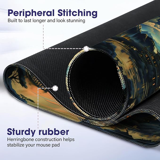 Full Desk Mouse Pad with Stitched Edges, 35.4” x 15.6” Waterproof Surface & Non-Slip Rubber Base – Ideal for Gaming, Office and Home