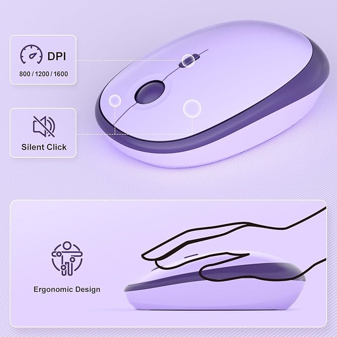 KNOWSQT Wireless Keyboard and Mouse Combo - Lovely Violet 2.4G Full-Sized Colorful Keyboards, Round Keycap USB Dongle Plug Play Cute Keyboards for Windows, Laptop, PC, Desktop, Mac
