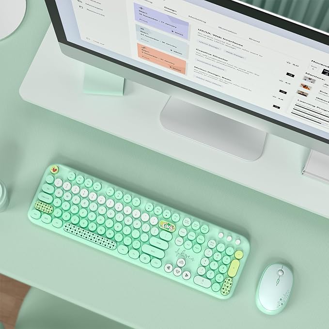 MOFII Wireless Keyboard and Mouse Combo - Pale Green Full Sized Plug and Play Colorful Computer Keyboards - 104 Keys Round Keycap USB 2.4G Cute Keyboard for Windows/Laptop/Mac/Desktop/PC