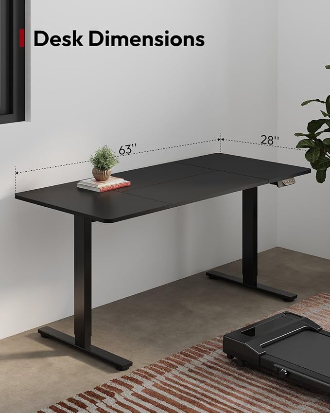 SANODESK Dual Motor Electric Standing Desk 63 x 28 Inches, Height Adjustable Sit Stand Desk with Large Splice Board for Home Office, Computer Workstation, Study & Gaming, Black Frame/Black Top